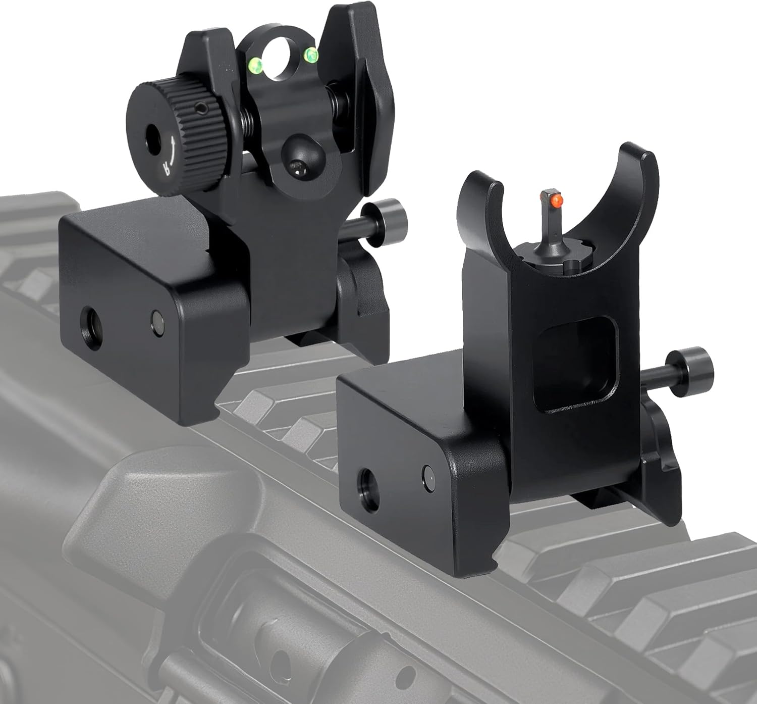 V2 Fiber Optic Iron Sights with Green Red Fiber Optics Dots, Flip Up Front and Rear Backup Sights, Tool-Free Adjustable Front Sight Rapid Transition