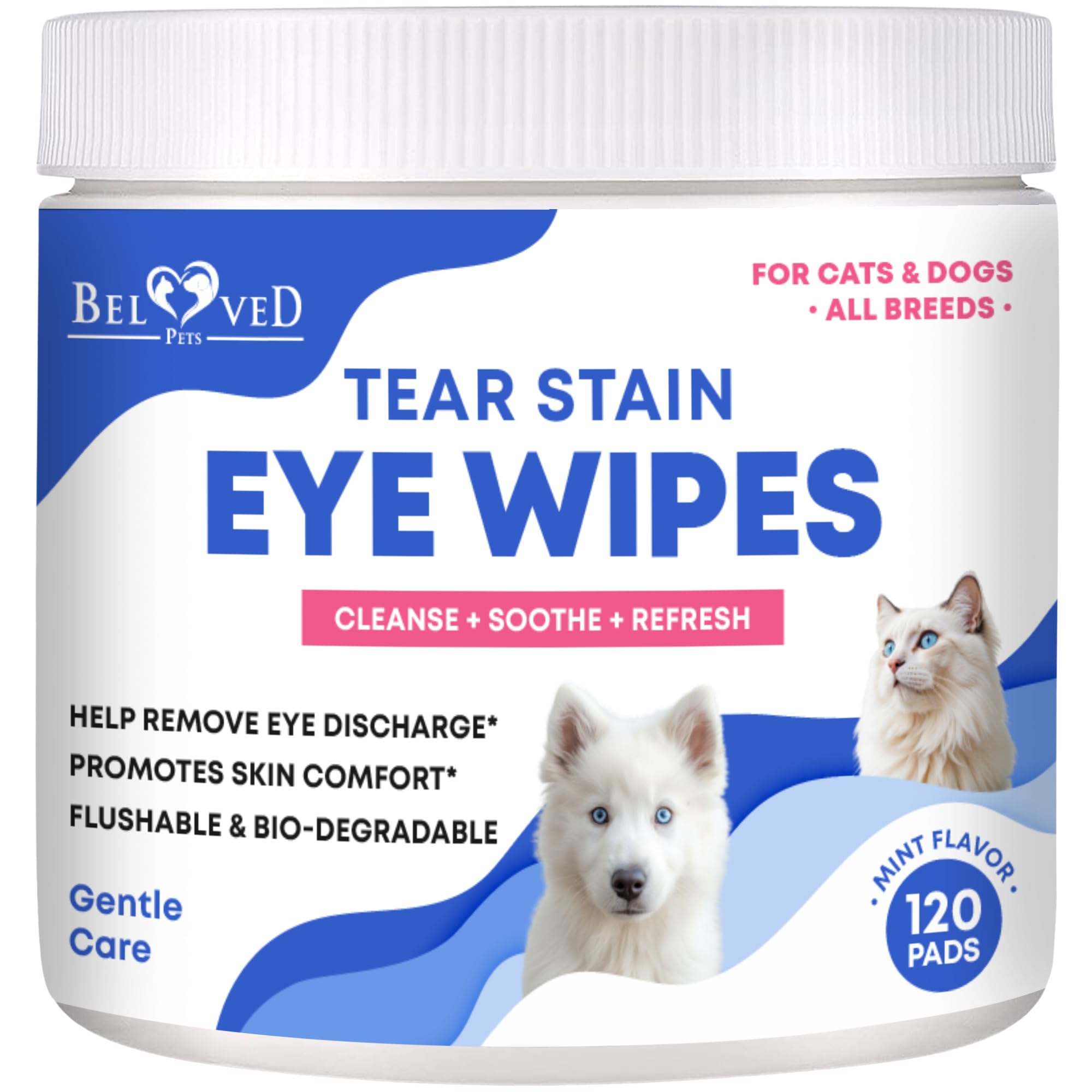 Beloved Pets Cat & Dog Eye Wash Wipes & Tear Stain Remover, Cleaner | Eye Infection Treatment Helps Prevent Pink Eye, Relief Allergies Symptoms, Runny, Dry Eyes - Safe for Small Animals
