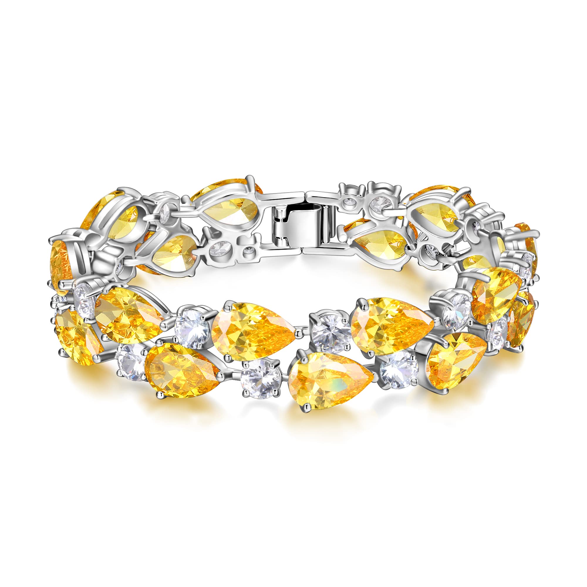 Gorgeous Cubic Zirconia Birthstone Elegant Dual Layer Tear Drop Wedding Prom Tennis Bracelet for Women