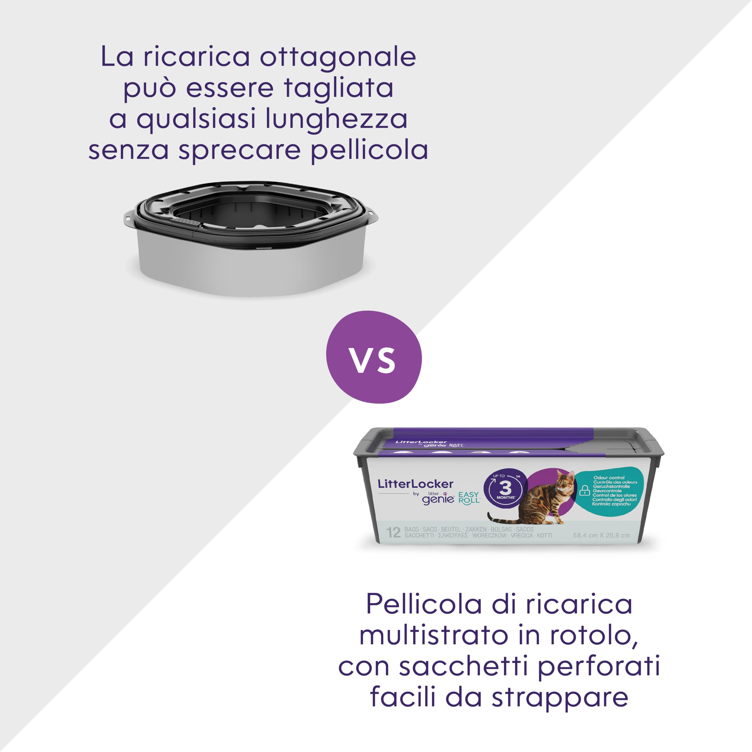 Litter Genie Easy Roll Secchio, sistema di smaltimento della lettiera per gatti, controllo degli odori definitivo, pulizia senza sforzo, include 1 ricarica con 12 sacchetti (3 mesi)