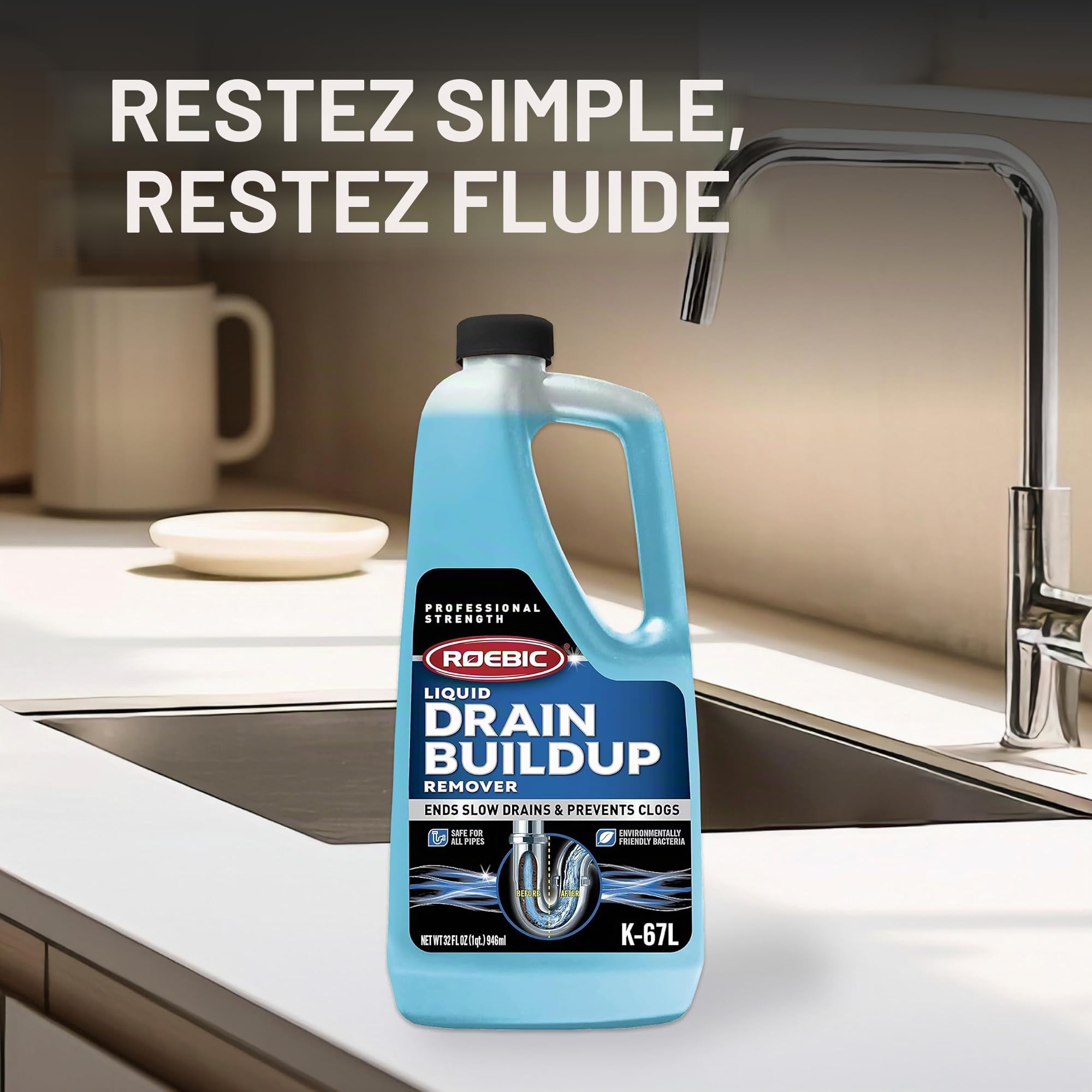 Roebic K67 Déboucheur Canalisation Enzymatique | Produit 100% biologique | 946 ml