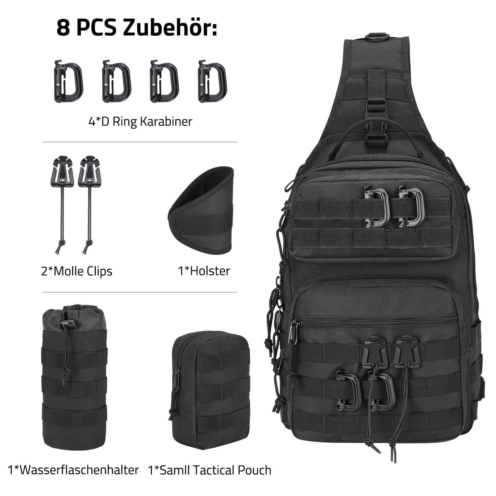 Taktyczny plecak Sling Bag dla mężczyzn, wojskowa torba na ramię Molle Army Assault, zdejmowana torba taktyczna z uchwytem na butelki, torba robocza na wędrówki EDC na wędrówki i kemping