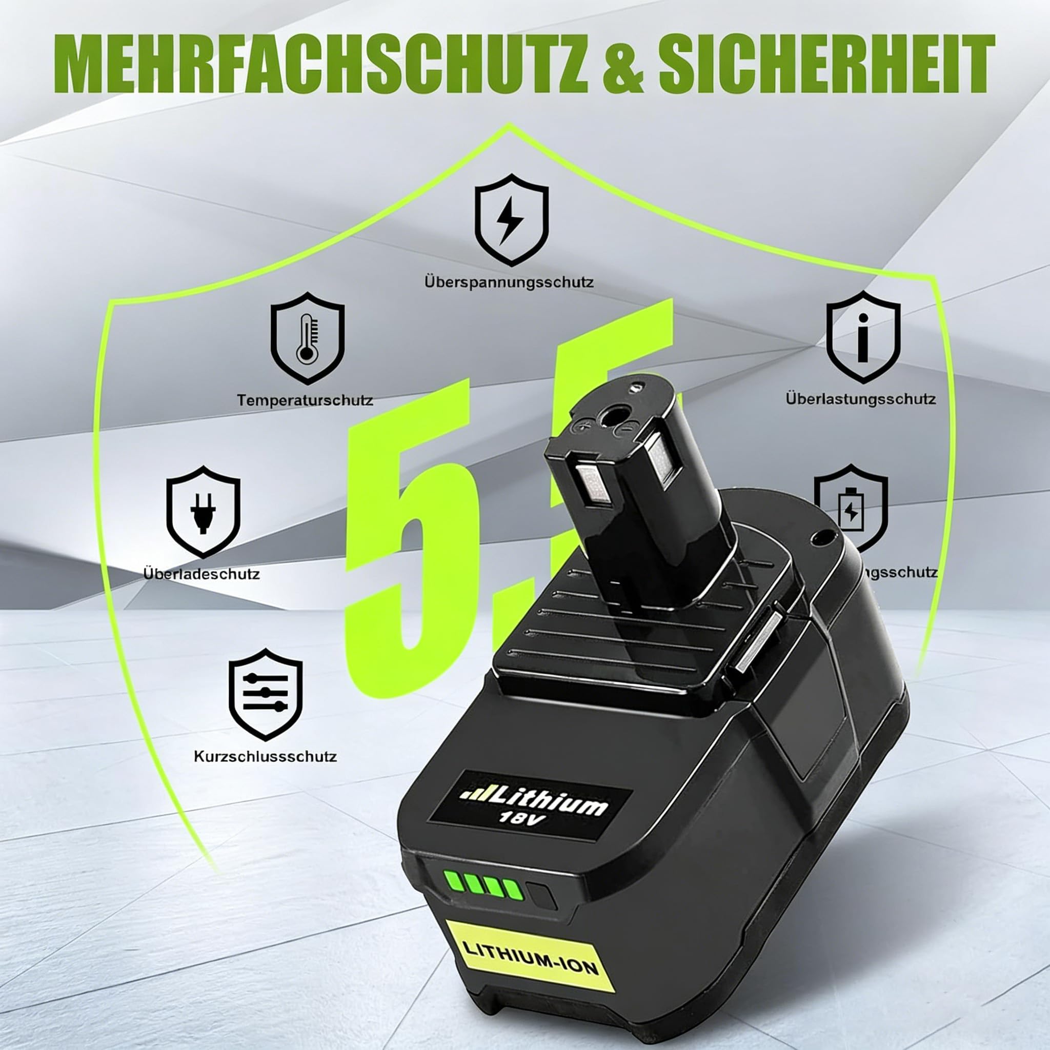 2 Stück 5,5Ah Ersatzakku für Ryobi 18V Akku P108 Li-ion Batterie Kompatibel für Ryobi ONE+ P104 P105 P107 P108 RB18L50 RB18L40 RB18L25 RB18L20 RB18L15 RB18L13 Werkzeugen Akku