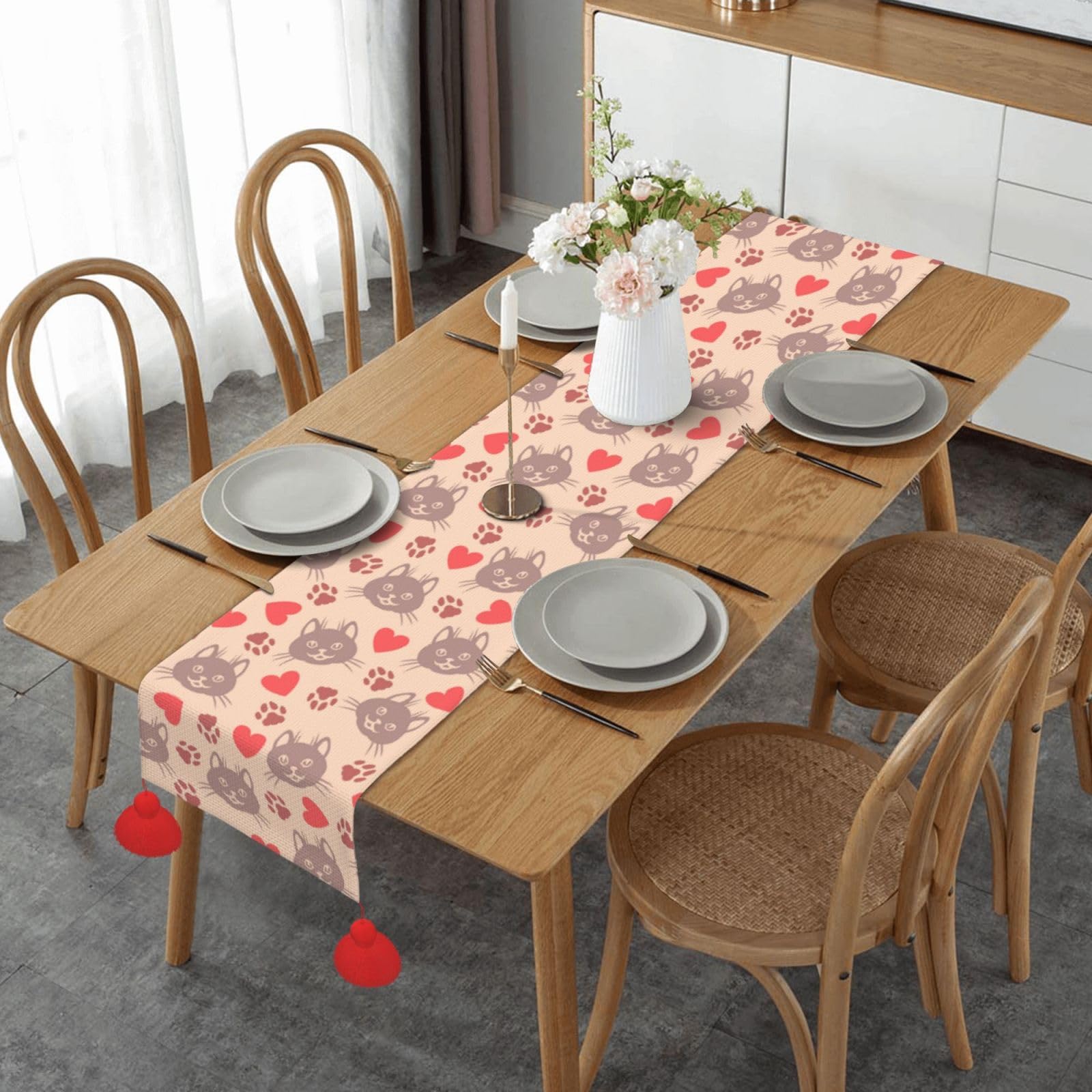 Chemin de table de Noël anti-taches chat mignon pour protéger et sublimer votre buffet