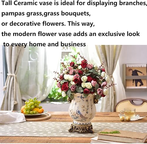 Miniatura 3 de Jarrón de cerámica alto para suelo, florero chino para decoración del hogar, florero japonés de 8.3 pulgadas, recipiente sofisticado para ramas