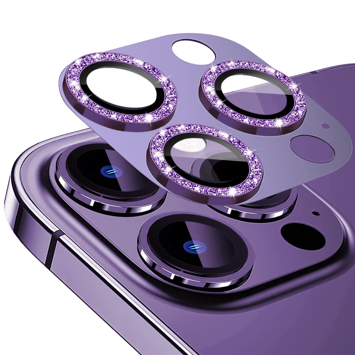 Tamoria Glitter Camera Lens Protector Compatible for iPhone 14 Pro Max and iPhone 14 Pro Metal Plus Tempered Glass Camera Cover Support LIDAR Scanner, Anti-Explosion (Glitter Purple)