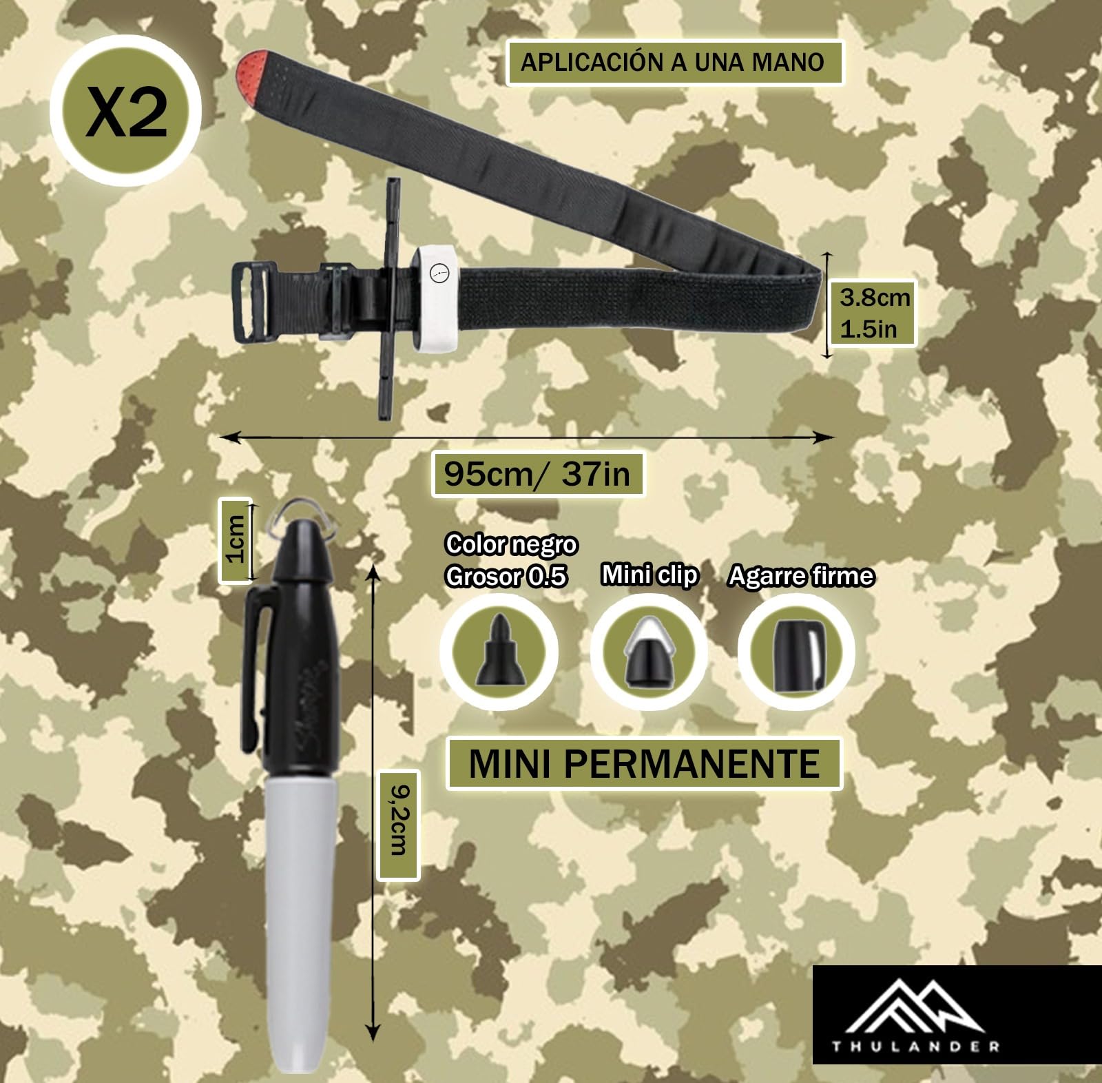 Thulander Pack 2 Torniquetes Tactico + 2 Vendajes Israeli Botiquin Primeros Auxilios para Hemorragias Control Perdida de Sangre Kit de Emergencia para Supervivencia Uso Militar Policial IFAK