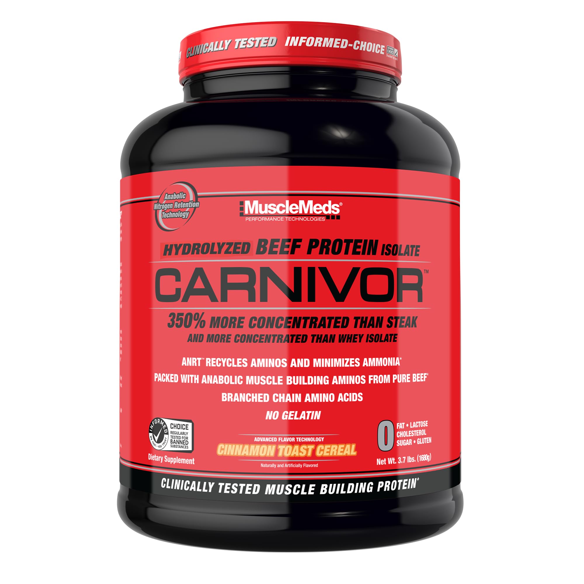 MuscleMeds Carnivor Beef Protein Isolate, 0 Lactose, 0 Sugar, 0 Fat, 0 Cholesterol, Cinnamon Toast Cereal, 4 Lb, 56 Servings