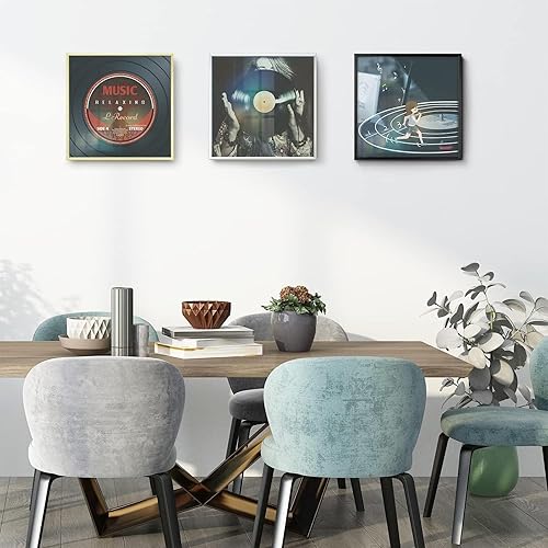 Miniatura 7 de Golden State Art, Marcos de aluminio para álbumes de 12.5 x 12.5 pulgadas, marco de discos con acabado de metal cepillado, parte delantera de vidrio