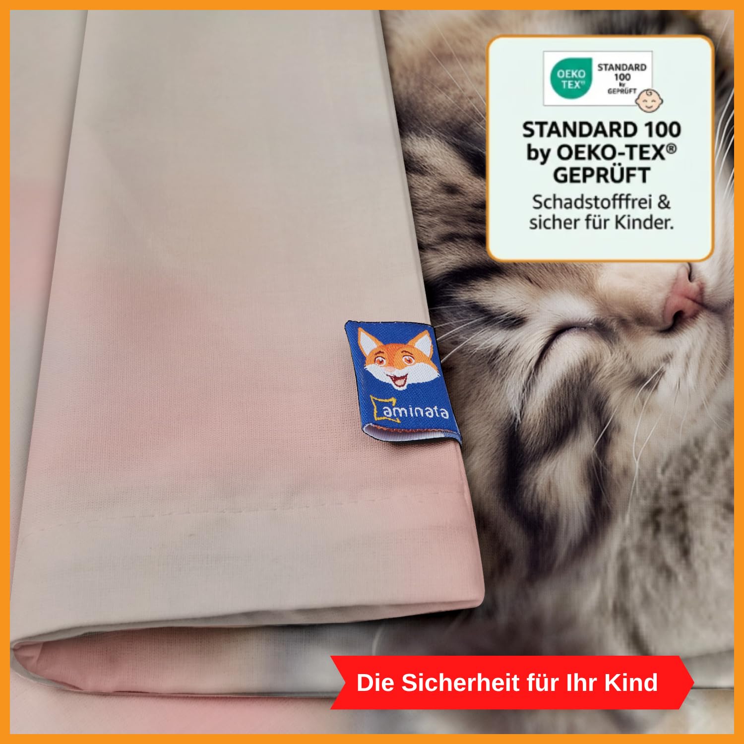 Aminata kids Bettwäsche 135x200 Katzen-Motiv Mädchen 100% Baumwolle