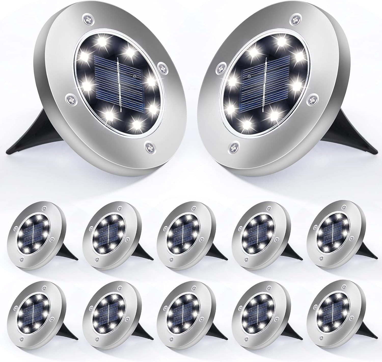 Aogist 12 Pack Solar Disk Lights - 8 LED In-Ground Outdoor Landscape Lights for Pathway, Yard, Walkway, Patio, Lawn Path (Cold White)