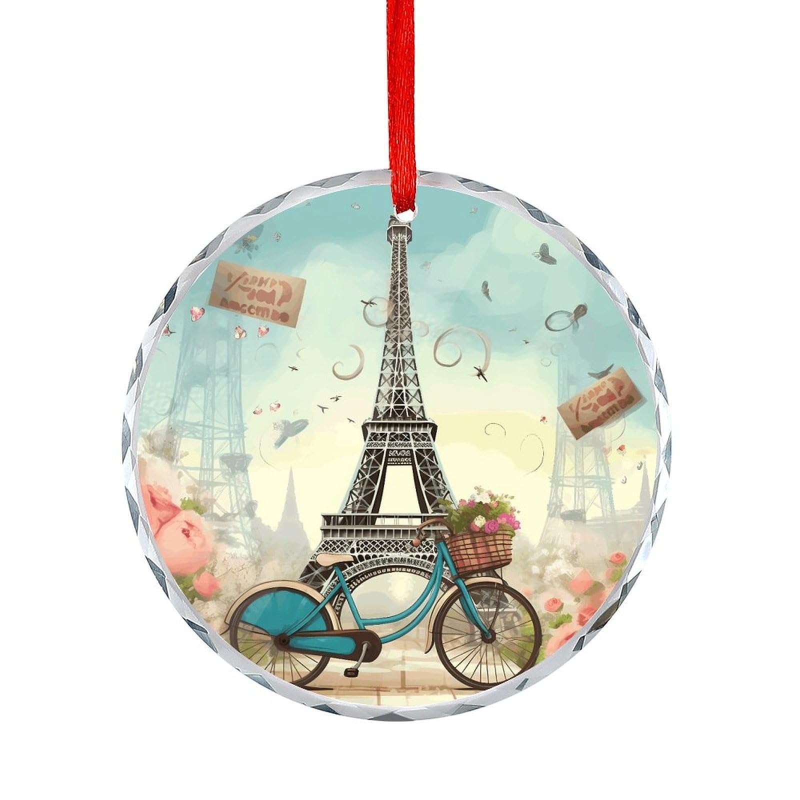 Fodpand Women's Style Eiffel Tower Bike Round Glass Ornament Keepsake Gift Exchange Ideas Car Decor,Christmas Ornaments For Tree Window Garden Ornaments