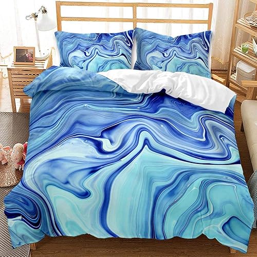kxry Juego de funda de edredón con patrón de mármol colorido, acuarela pastel, juego de ropa de cama azul abstracto para niñas, niños, adolescentes,