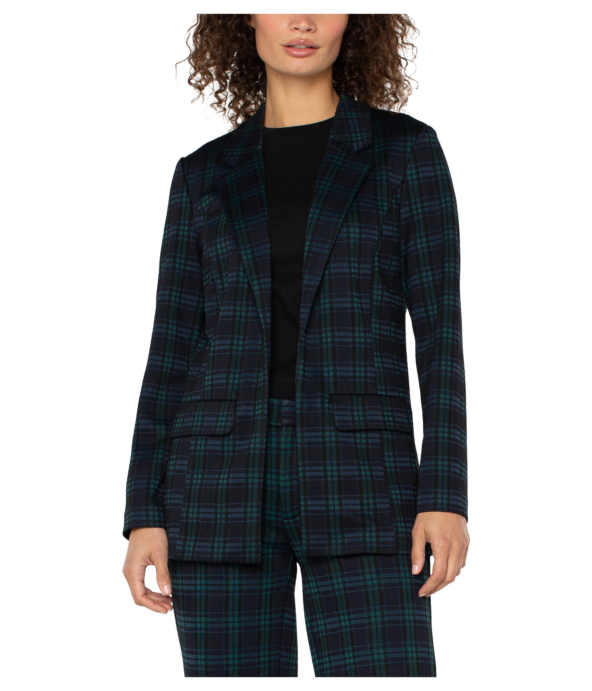 Liverpool Womens Plaid Knit Jacquard Boyfriend Blazer