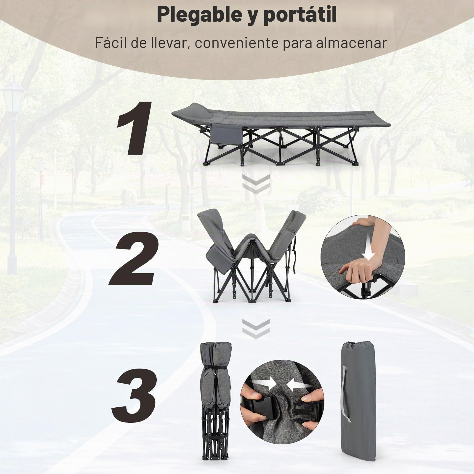 KOMFOTTEU Cama de camping con bolsa de almacenamiento, de tela Oxford y metal, cama de camping plegable 190 x 68 x 48,5 cm, cama de campo XL portátil, antideslizante, soporta hasta 200 kg