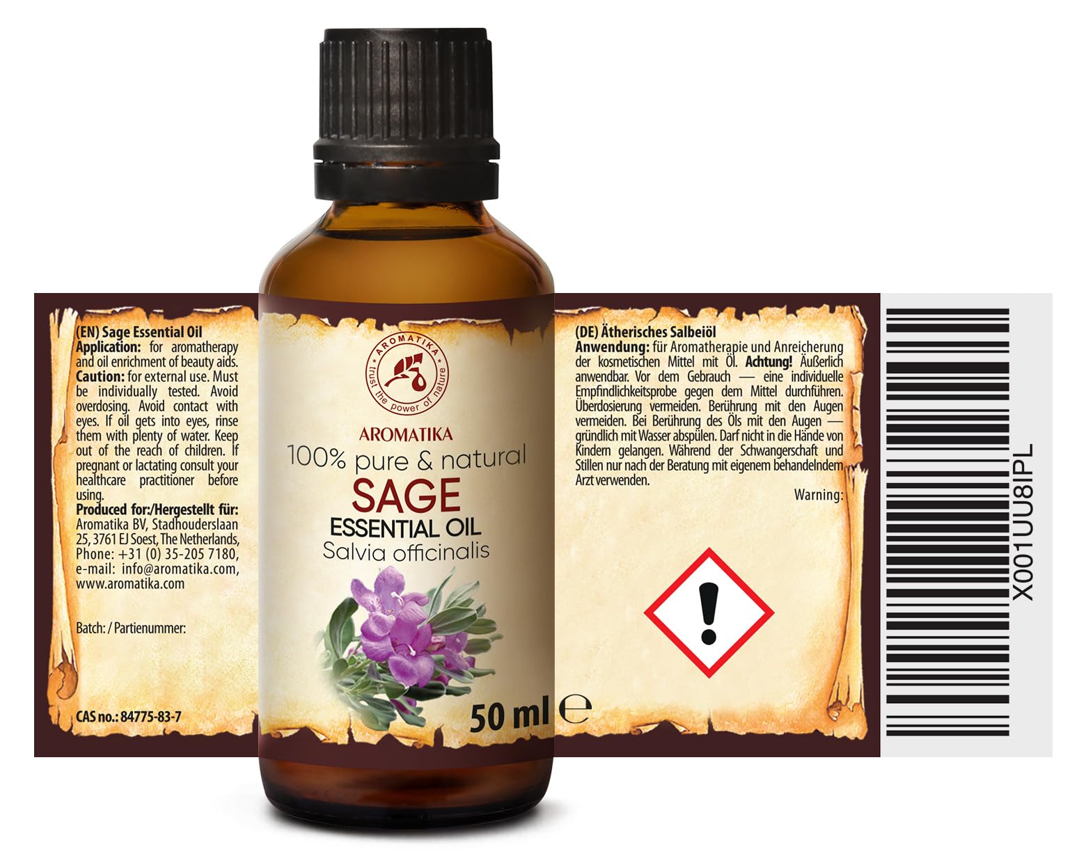 Aceite Esencial de Salvia 50 ml - Salvia Officinalis - Aceites de Aromaterapia - Aceite de Salvia de Grado para Difusor - Cuidado Piel - Aceites para Velas - Fragancia para Hogar