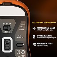 Vista 4 de ATTACK SHARK X3 Mouse Inalámbrico para Juegos, Mouse Ergonómico para Computadora de 1.73 oz, Triple Modo Sensor Óptico PAW3395 de 26K DPI, Duración
