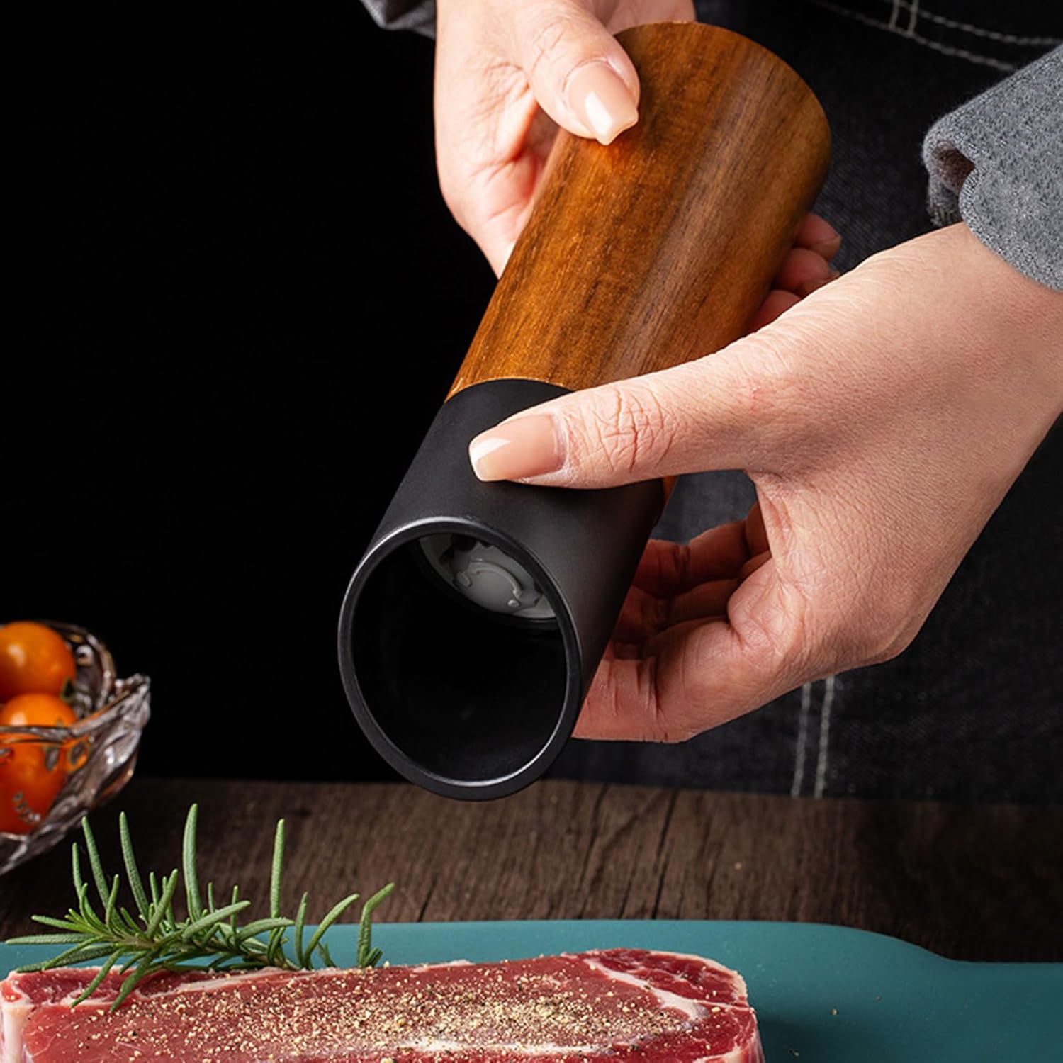 Efficient Wood Salts And Spices Grinder Set Compact Wood Mill With Adjustable Ceramic Grinder For Cooking Enthusiasts Food Preparation
