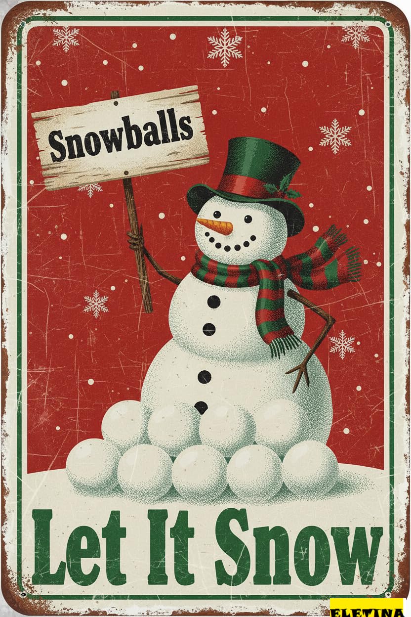 Vintage Metal Tin Sign for Snow Winter Snowflakes Snowballs Aluminum Home Bar Outdoor Yard Kitchen Farmhouse 8x12Inch Private Property Decorative