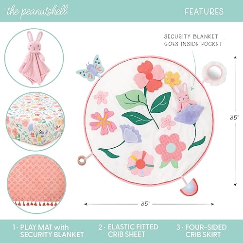 Miniatura 2 de The Peanutshell Paquete de guardería sábana para cuna y tapete floral para el tiempo boca abajo y decoración de guardería y manta de seguridad de