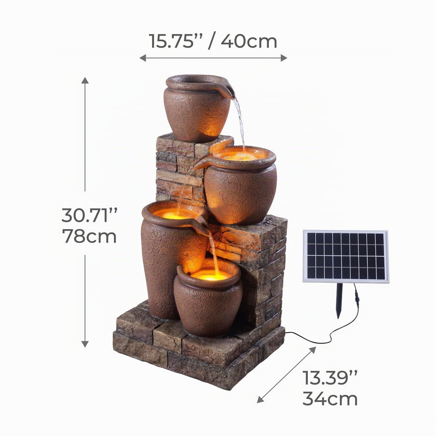 Teamson Home 30,71" 4-stufiger Kaskadierender Schalen Solarbetriebener Wasserbrunnen für Außenbereiche, Terrakotta