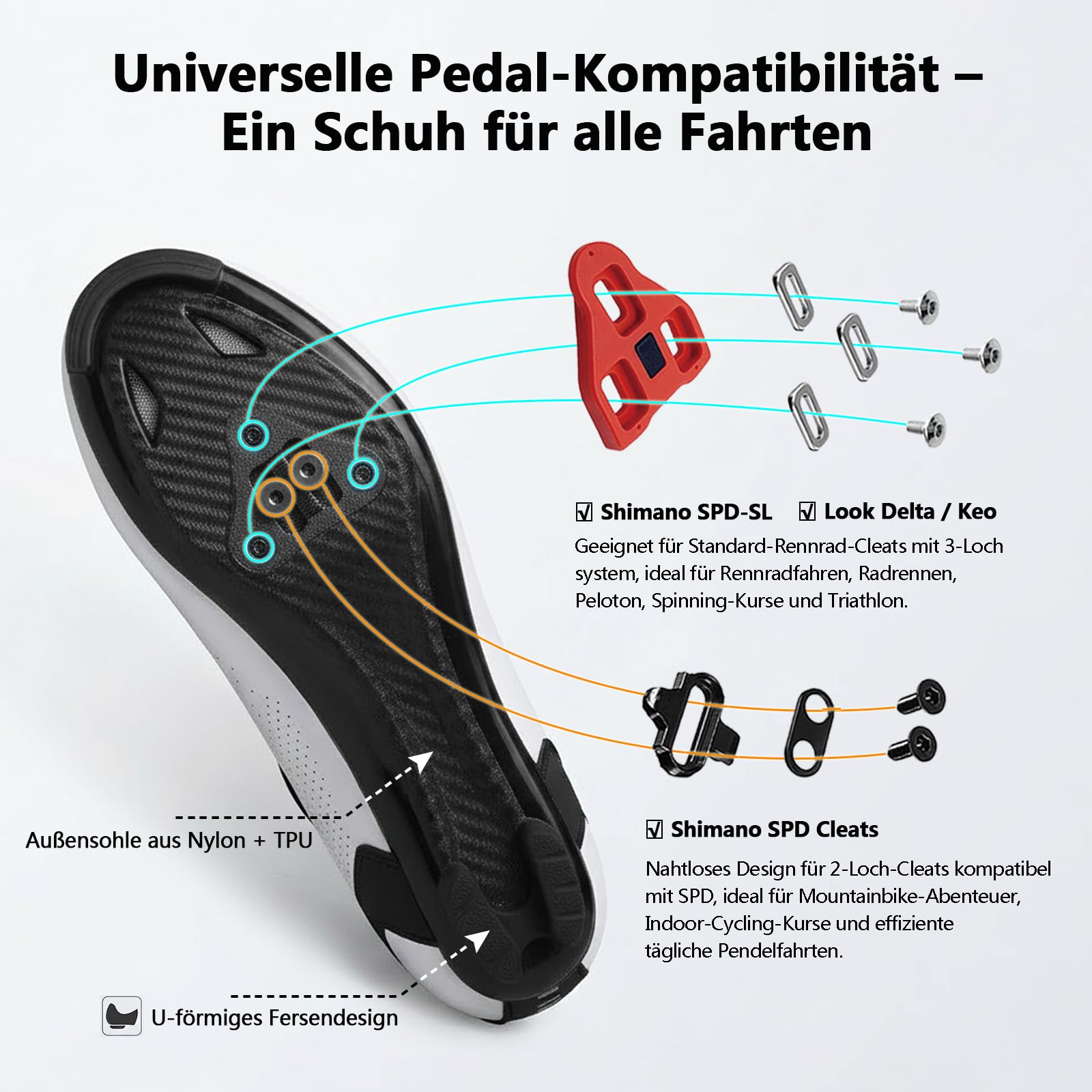 Fahrradschuhe Herren Damen Rennradschuhe SPD SPD-SL Look Atmungsaktiv Leicht Spin Klickschuhe