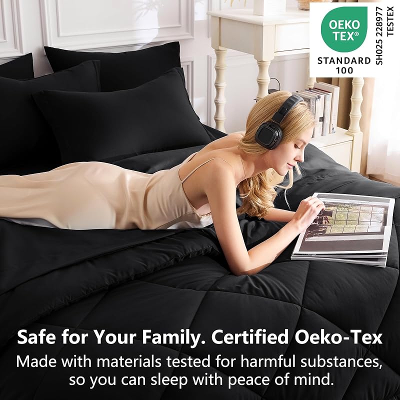 CozyLux King Comforter Set 102"x90" Black - 7 Piece Bed in a Bag image 3