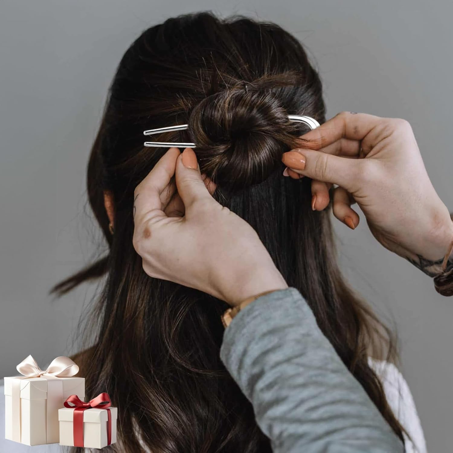 3Pcs French Hair Pins for Thick Hair, Metal U-Shaped Twist Pins for Women, Large 5.5 Inch Bun Pins for Updo Hairstyles, Hairstyle Accessories (Silver, Gold, Black) - Image 5