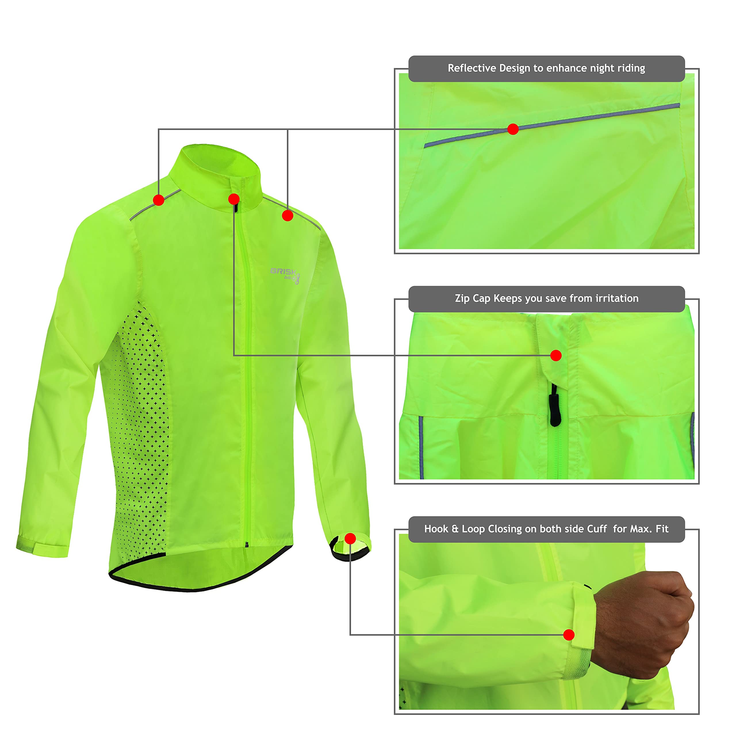 Brisk Bike Chubasquero ciclismo hombre impermeable manga larga alta visibilidad reflectante