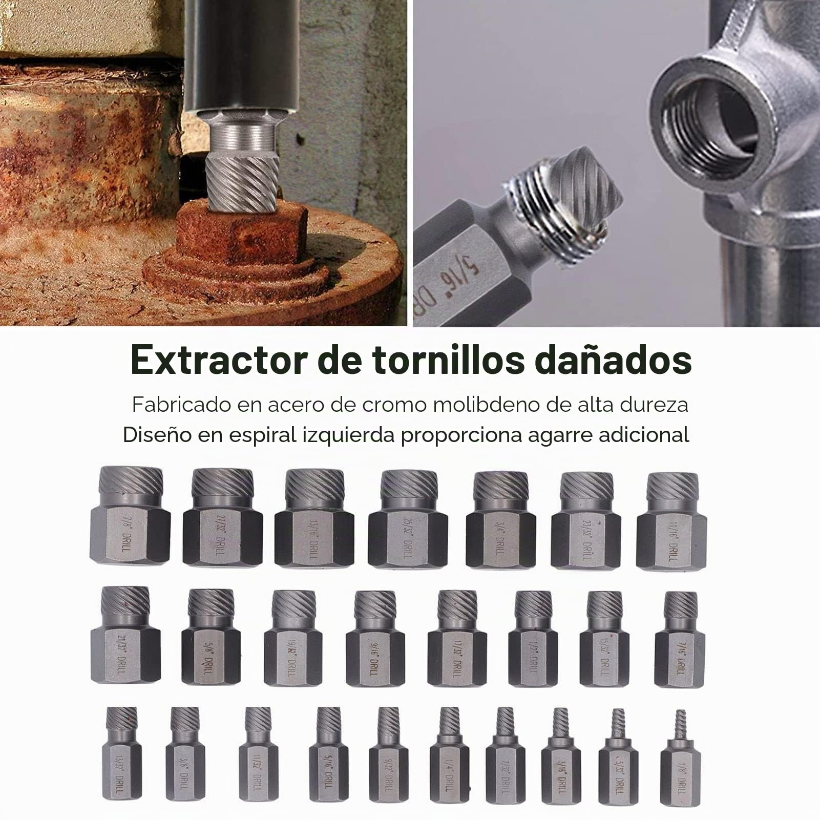 Juego de Extractores de Tornillos de 25 Piezas, Juego de Extractores de Pernos y Tornillos Multispline Hexagonales Extractor de Tornillos de Cabeza Hexagonal Extractor de Pernos