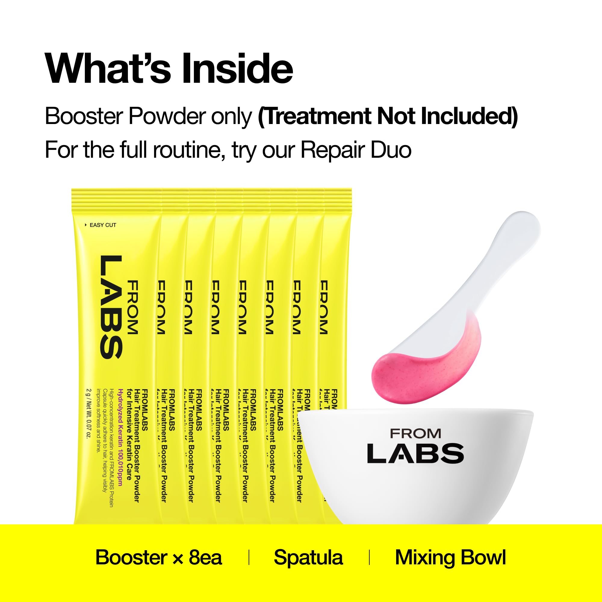 FROM LABS Hair Treatment Booster Powder for Intensive Keratin Care, Mix with FROMLABS Protein Capsule Hair Repair Treatment, For Damaged, Bleached & Frizzy Hair, 2g*8 Single‑Use Packets(Powder only)