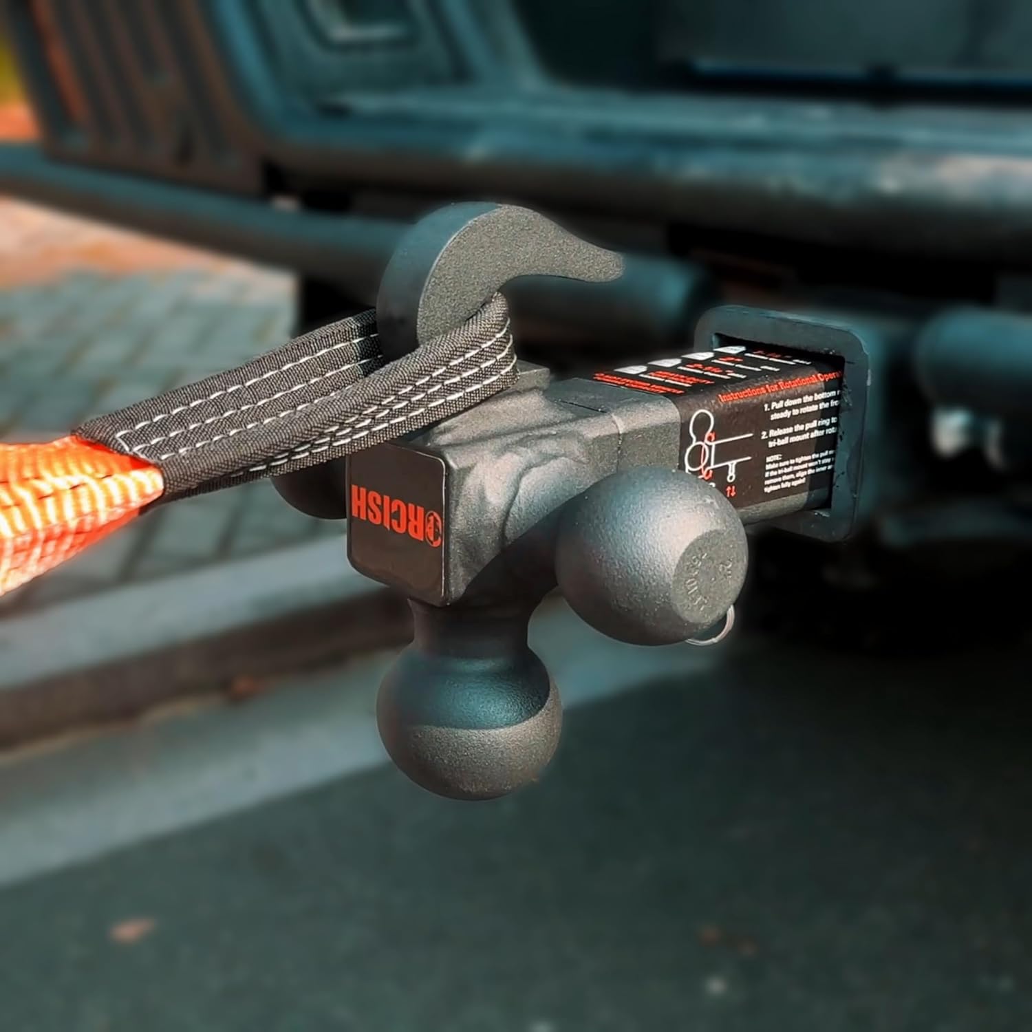 ORCISH 360° Swivel Trailer Hitch, Tri-Ball Mount with Pin & Heavy Duty Hook, Matte Black Plated Trailer Ball Size 1-7/8", 2" and 2-5/16", Fit 2 Inch Hitch Receiver, Rotating Ball Hitch, Towing Hitch - Image 8