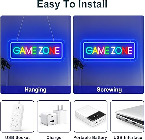Miniatura 23 de Game Zone - Letreros de neón para decoración de habitación de jugadores, letrero de neón para decoración de pared, dormitorio, sala de juegos, Azul