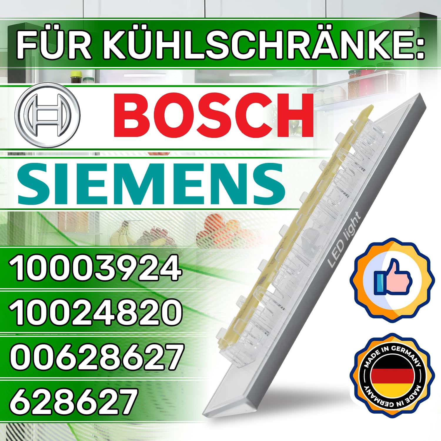 Listwa LED do lodówki z zamrażalnikiem z oryginalnym kodem 10003924 10024820 00628627 628627 dla Bosch dla Siemens - MADE IN GERMANY - ONIX TECH