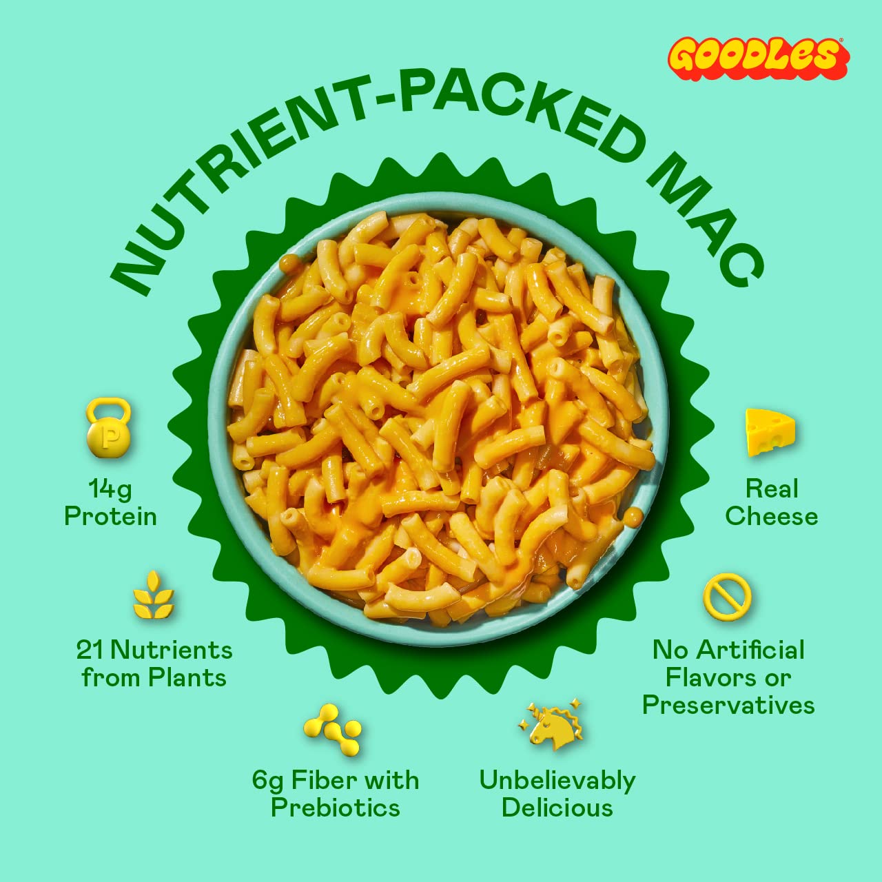 Goodles Cheddy Mac & Cheese 4 Pack, 6oz - 14g Protein, 6g Fiber with Prebiotics, 21 Plant-Based Nutrients and Made w/REAL Cheese! | Clean Label Certified