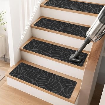 15PCS Stair Pads 65x20cm   Anti Slip Stair Treads, Non Slip Stair Treads, Reusable Carpet Stair Mats with Fabric Surface & Non-Slip Backing for Kids, Elders, Pets, Grey