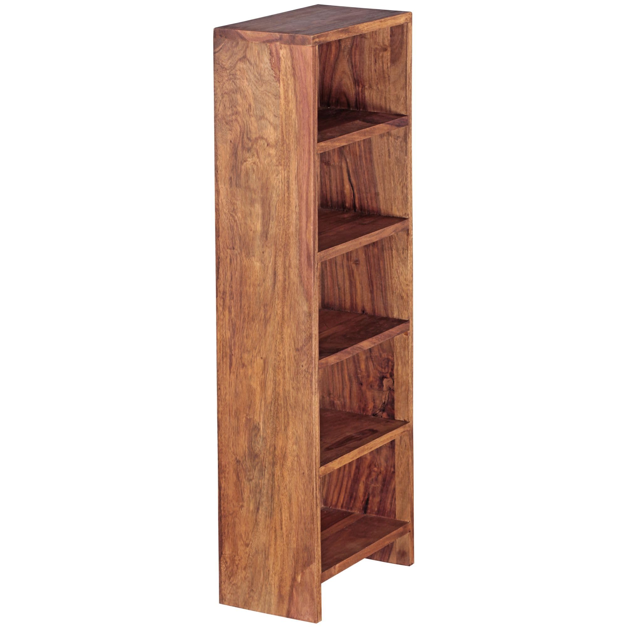 FineBuy Porta CD 30x17x90 cm Legno Massello di Sheesham con 5 Scomparti | scaffale per la collezione musicale, libreria stretta in stile country, scaffale in legno fatto a mano, pezzo unico