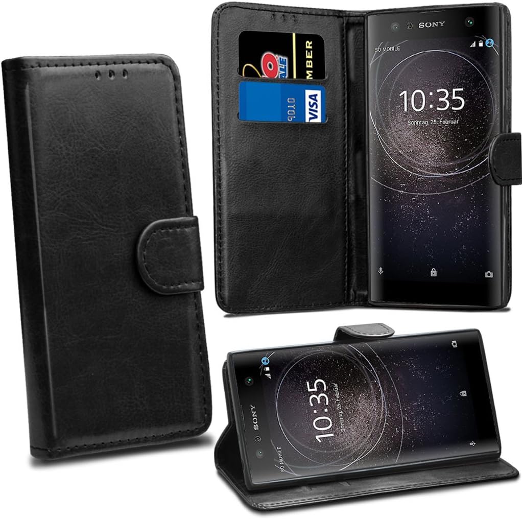 Sony Xperia XA2 Cases - Premium Black Wallet Leather Flip Case Cover For Sony Xperia XA2 [Card Holder] [Magnetic Closure]