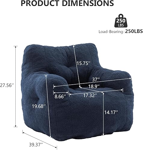 Miniatura 2 de Hison Puf para adultos y niños, tela de peluche, sofá esponjoso y perezoso, relleno de esponja viscoelástica, sofá con reposabrazos para sala de