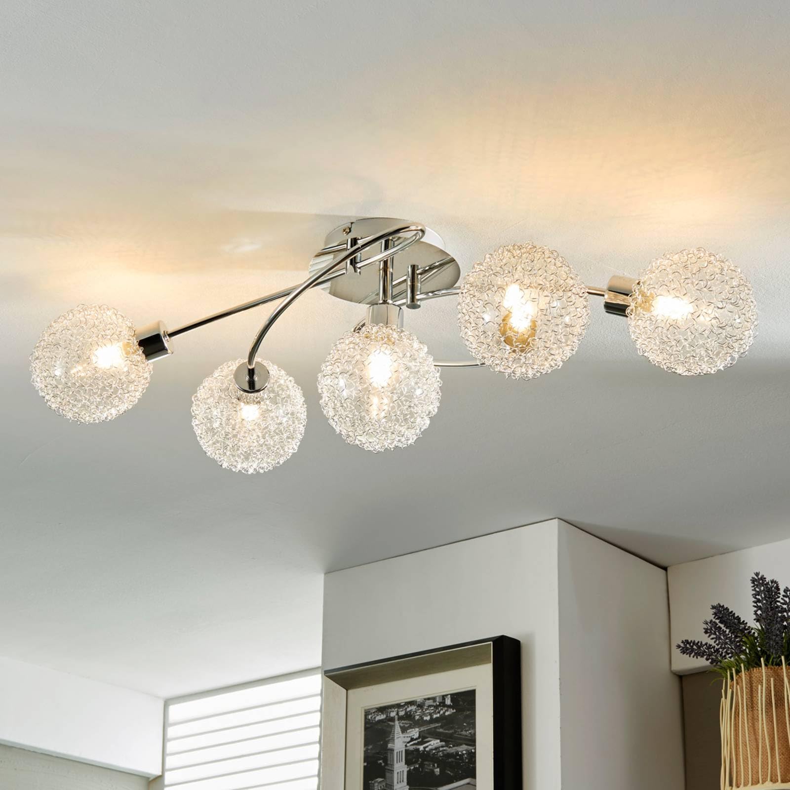 Lindby Deckenlampe Ticino (Modern) in Chrom aus Metall (5 flammig, G9) - Deckenleuchte Lampe Flurleuchte