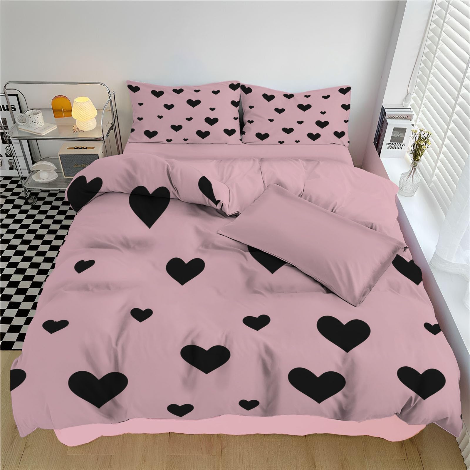 Housse de couette 200x200cm rose literie chambre d'enfant avec 2 taies d'oreiller