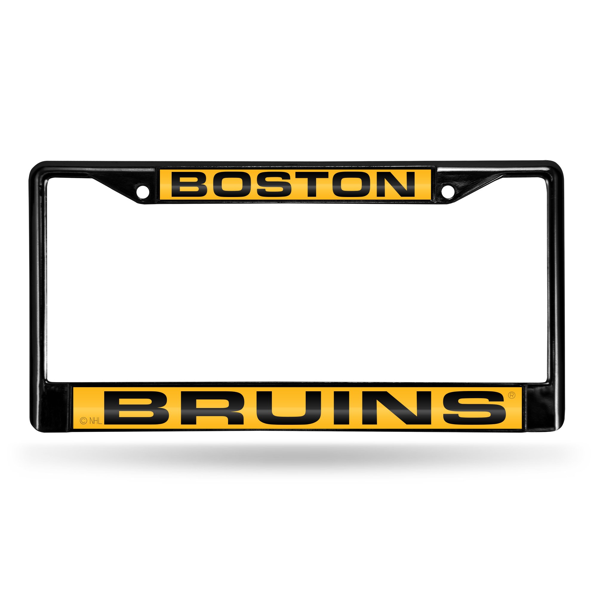 NHL Boston Bruins Black Black Laser Cut Chrome Frame 12" x 6" 12" x 6" Black Laser Cut Chrome Frame - Car/Truck/SUV Automobile Accessory