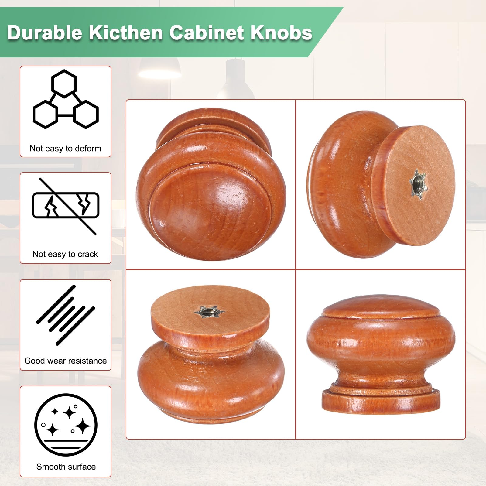 M METERXITY 10-Pack Kicthen Cabinet Knobs, 1-5/16 in(33mm) Solid Wood Round Drawer Pull Handle for Dresser/Office/Cupboard - Image 2