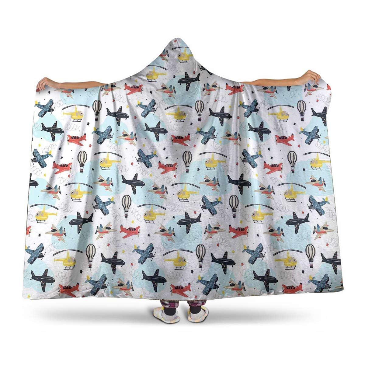 SARMSXMulticolor Wearable Blankets Cloak Fighter Machinery Allied Cartoon Blanket Wearable Throw Blankets for Couch Blanket Hooded 60" H x 80" W Airplane