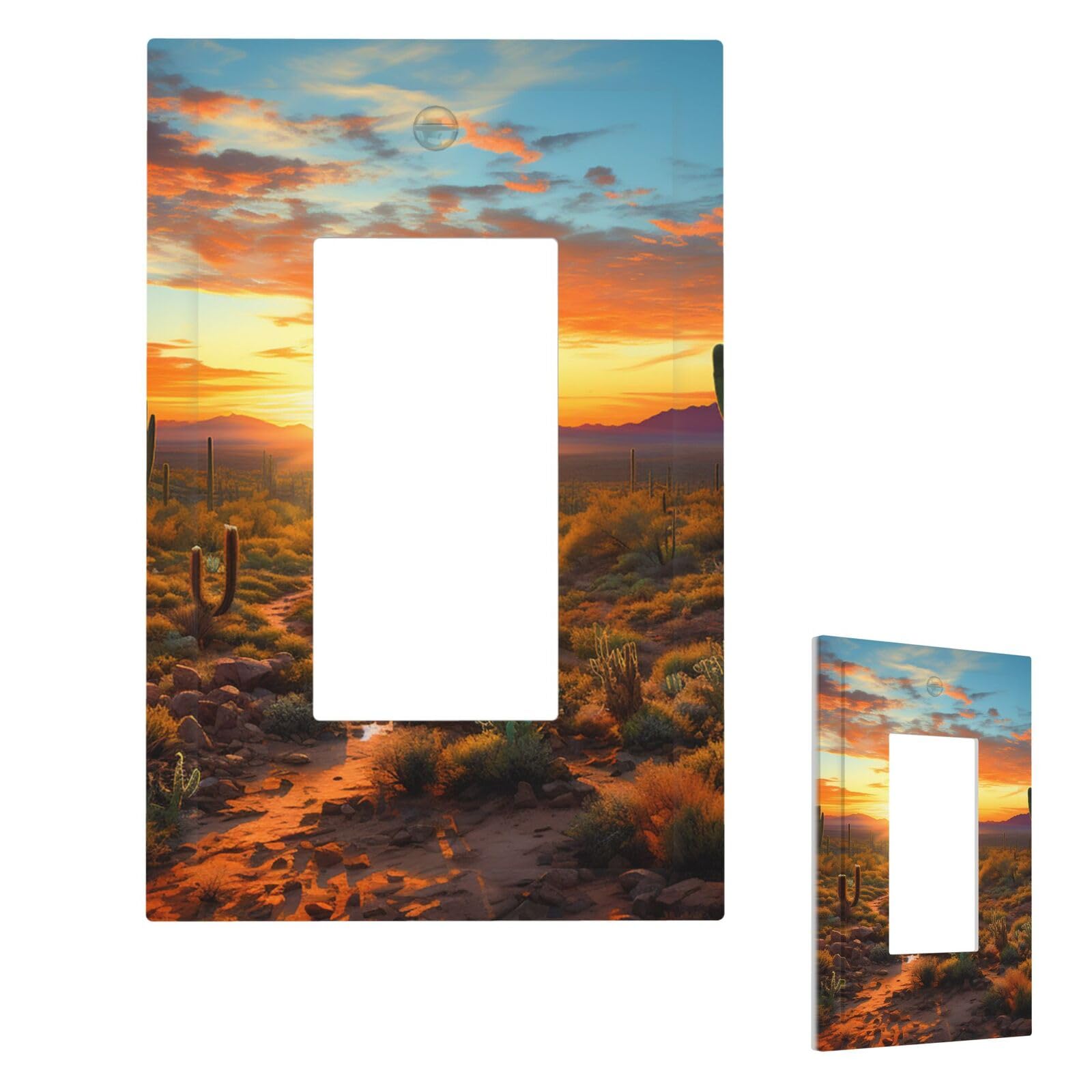 Saguaros At Sunset Wall Plate Cover 1 Gang, Modern Decorative Light Switch Cover Unbreakable Receptacle Outlet Covers for Living Room Bedroom Decor