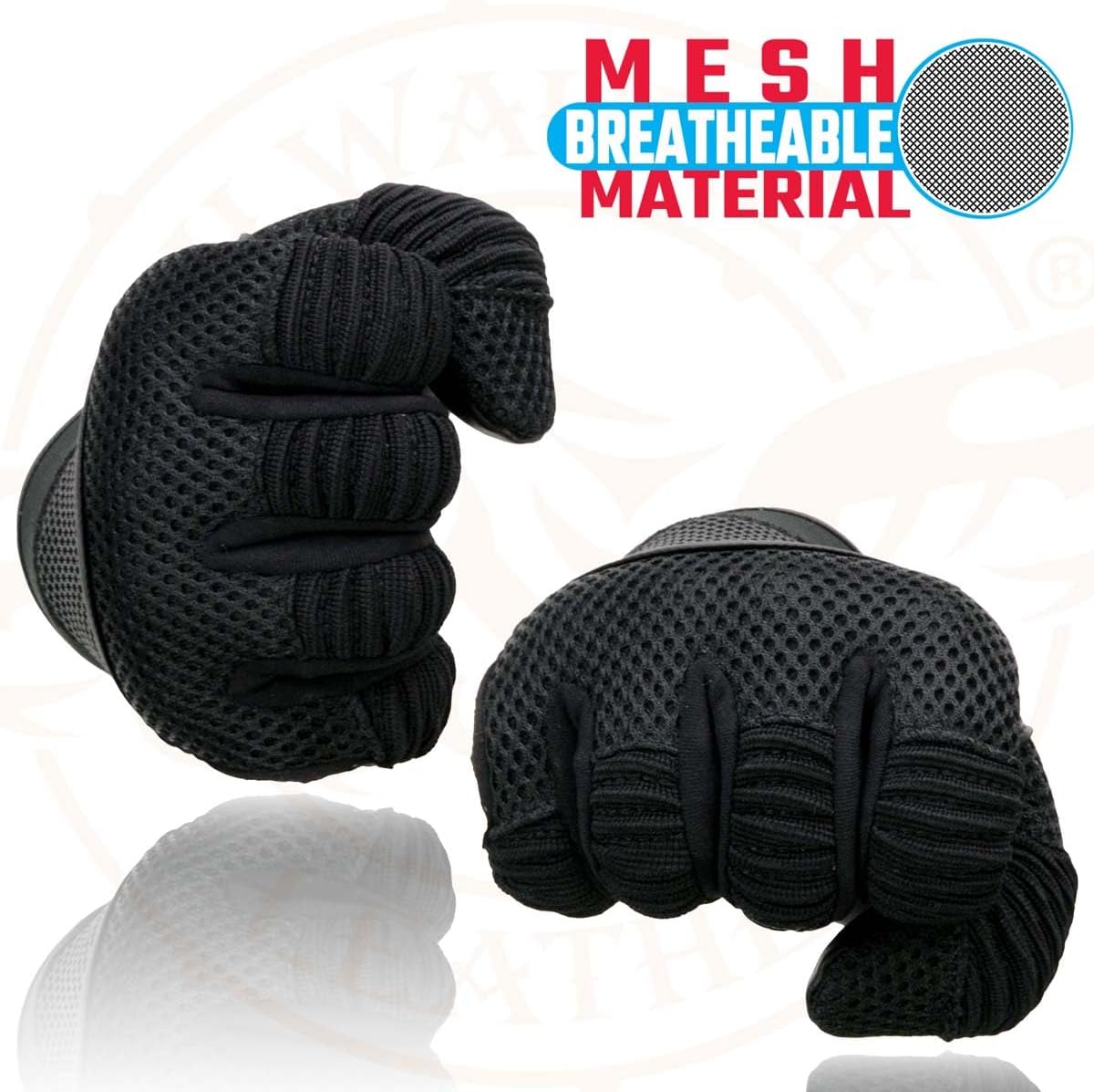 Milwaukee Leather SH791 Men's Black Leather and Black Mesh Combo Racing Motorcycle Hand Gloves W/Elasticized Fingers