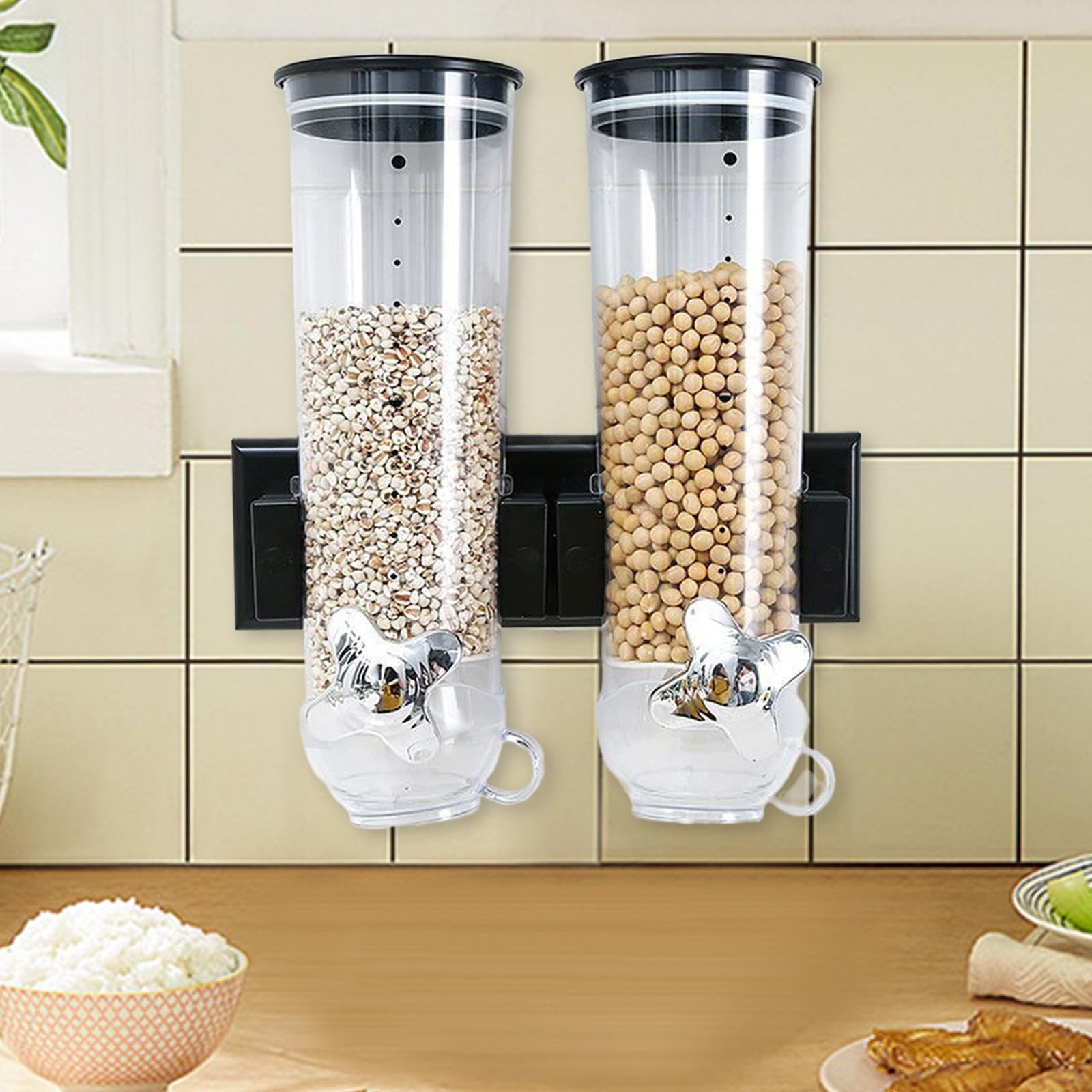 Generic Distributore di Caramelle E Barattolo per Cereali con Montaggio a Parete per Snack, Nero