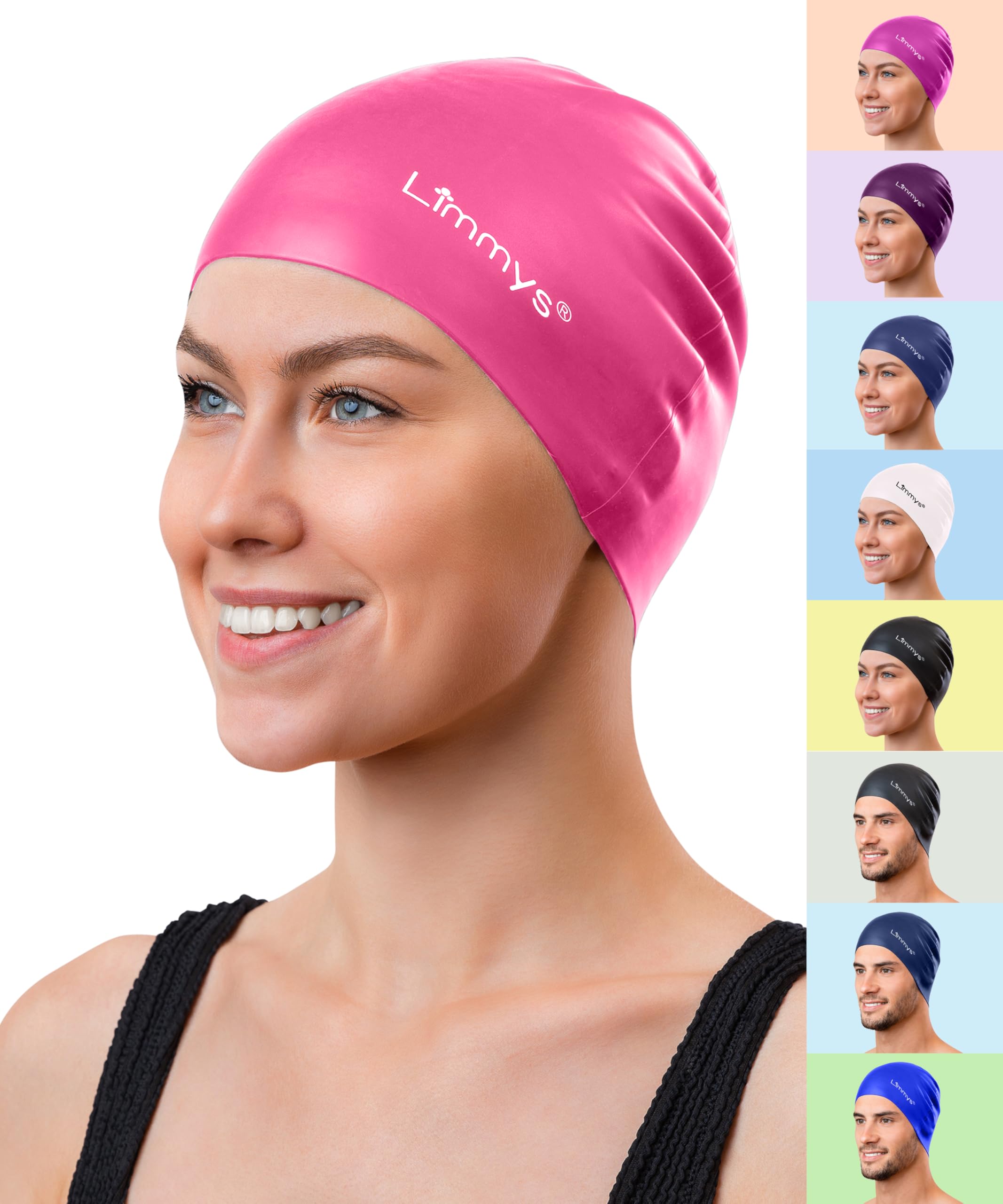 Limmys Badekappe Damen - 100% Silikon Badekappe - Hochwertige Qualität - Dehnbare und Bequeme Badehaube Damen- Erhältlich in Verschiedenen Attraktiven Farben