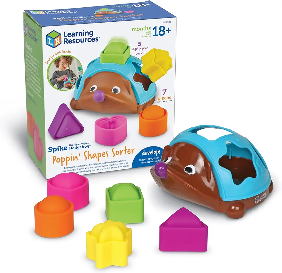 Learning Resources Spike the Fine Motor Hedgehog Poppin' Shapes Sorter, Educational Baby &amp; Toddler Toys, Fine motor, Montessori Must Haves