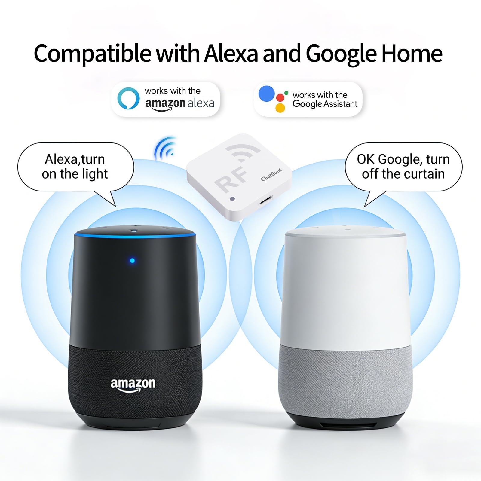 Télécommande Intelligente RF WiFi, Apprentissage de Programmation, Réglage d'Horloge, Adaptée aux Dispositifs RF tels que Rideaux Motorisés et Éclairage à Commande Distante Compatible Alexa